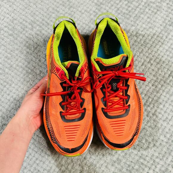 HOKA One One Mens Bondi 5 Orange/Green Sneakers Running Shoes 11 - Picture 2 of 9